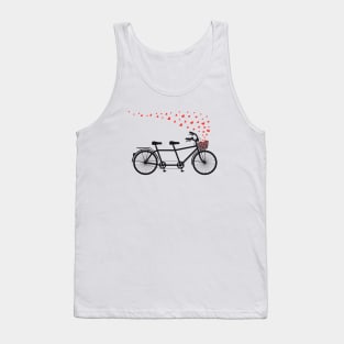 tandem bicycle and flying red hearts for Valentine's day, wedding invitation Tank Top